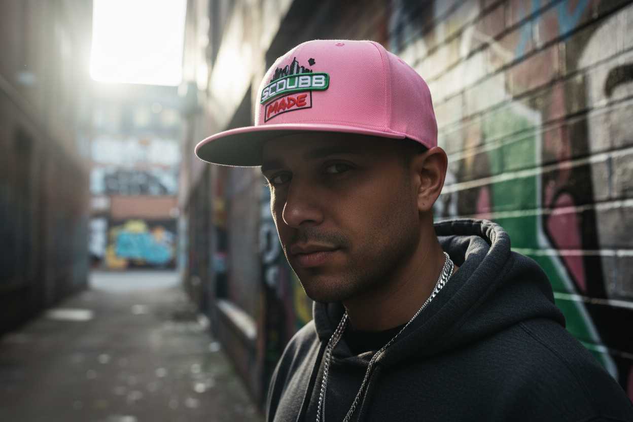 SCDUBB MADE pink hat three-quarter angle