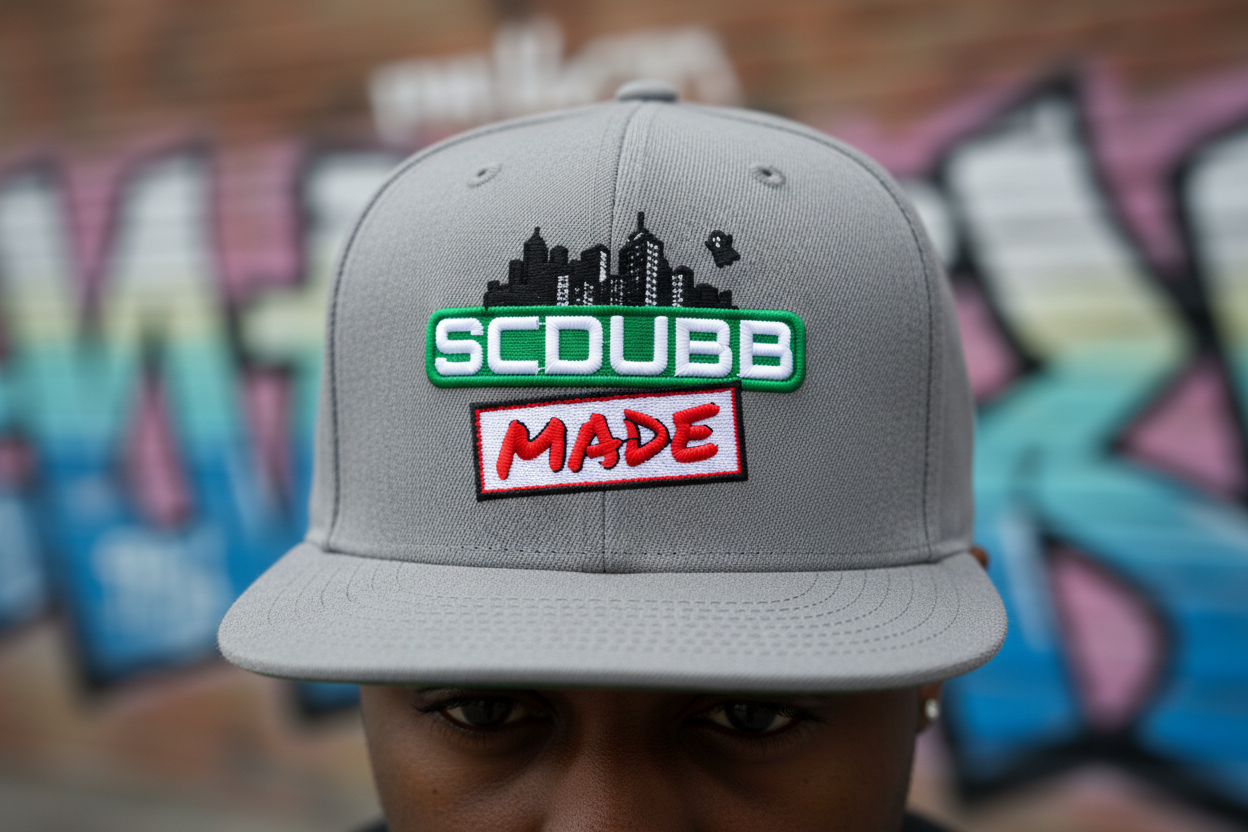 SCDUBB MADE grey hat close-up