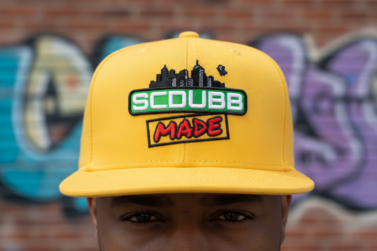 SCDUBB MADE yellow hat close-up