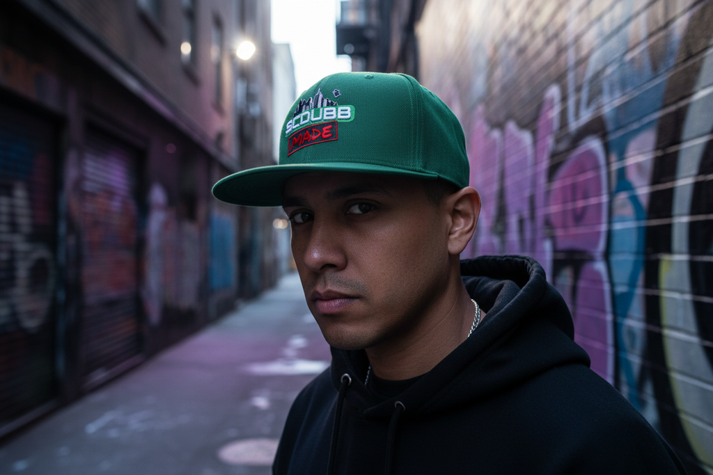 SCDUBB MADE forest green hat three-quarter angle