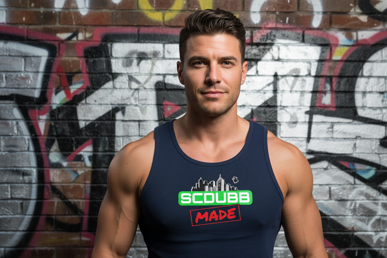 SCDUBB MADE navy tank top close-up