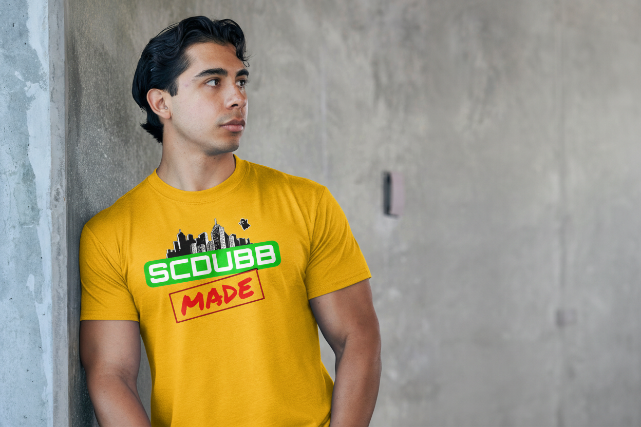 SCDUBB MADE logo on yellow shirt