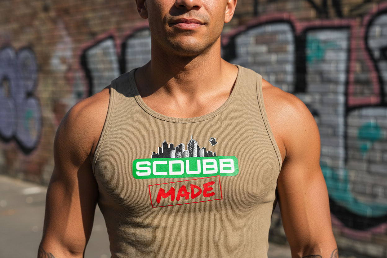 SCDUBB MADE tan tank top close-up
