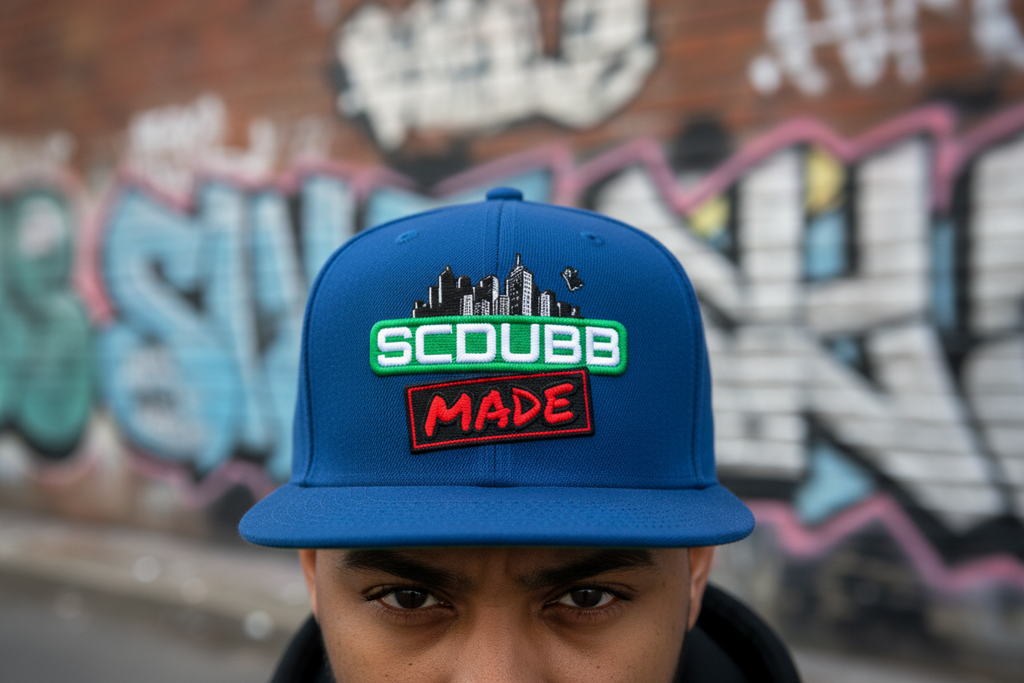 SCDUBB MADE blue hat close-up