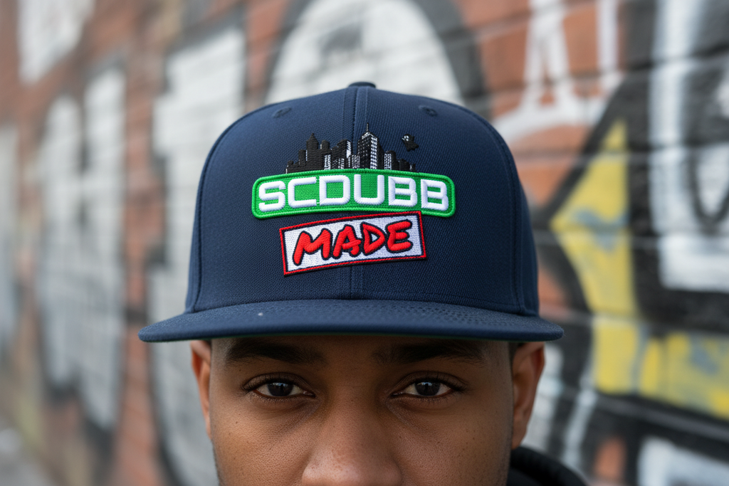 SCDUBB MADE blue hat close-up