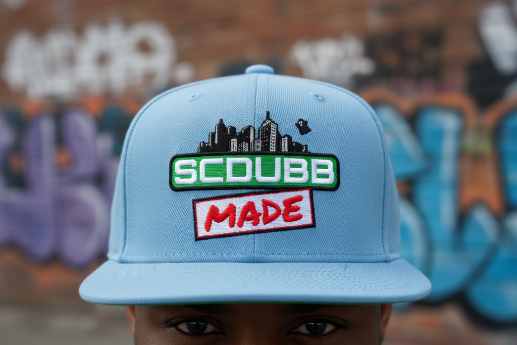 SCDUBB MADE light blue hat close-up