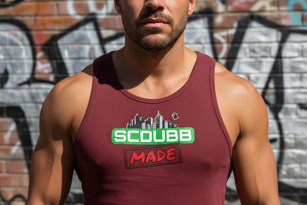 SCDUBB MADE maroon tank top close-up