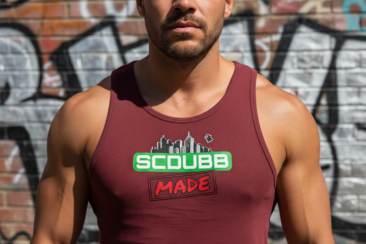 SCDUBB MADE maroon tank top close-up