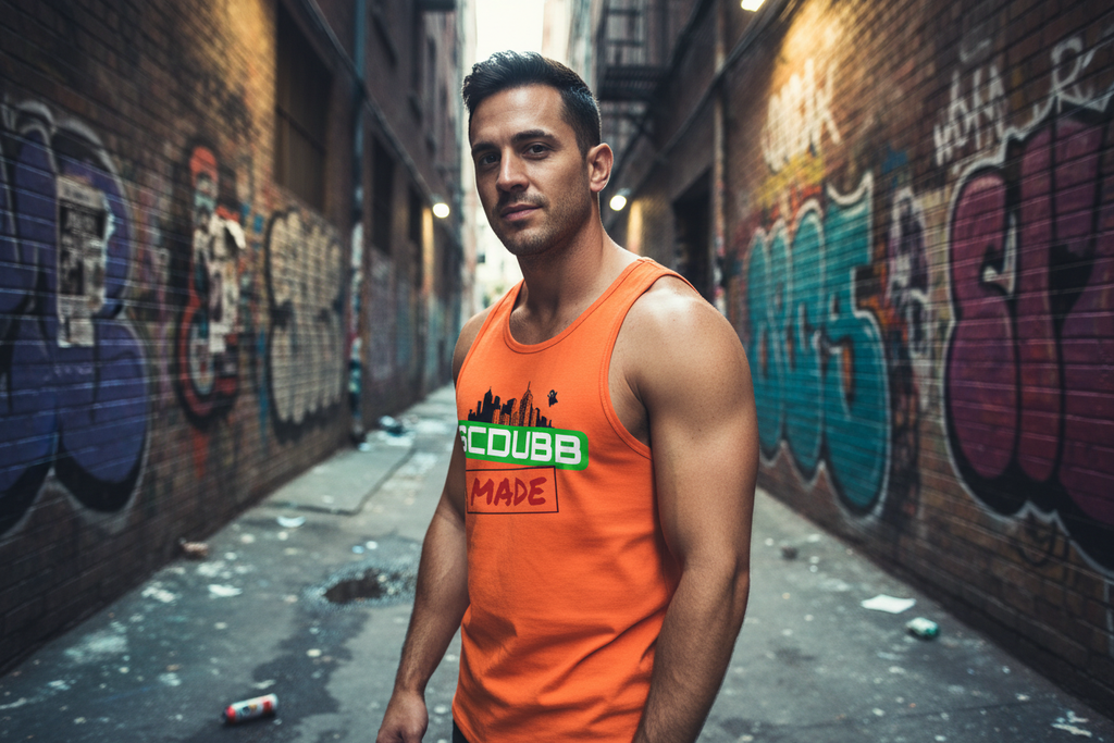 SCDUBB MADE orange tank top three-quarter